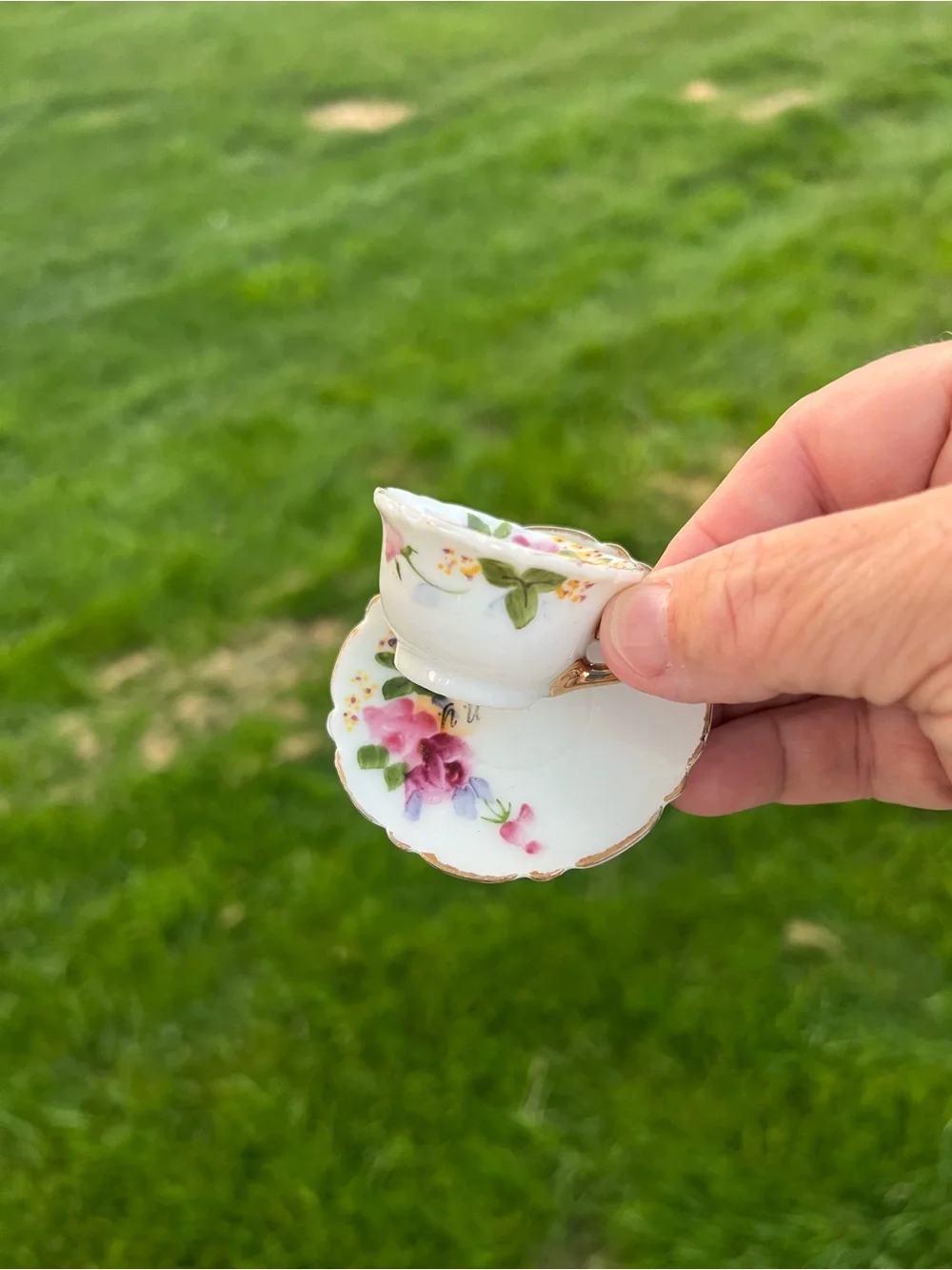 Vintage 1950's MINIATURE Hand Painted JAPAN Cup & Saucer Bone China Porcelain